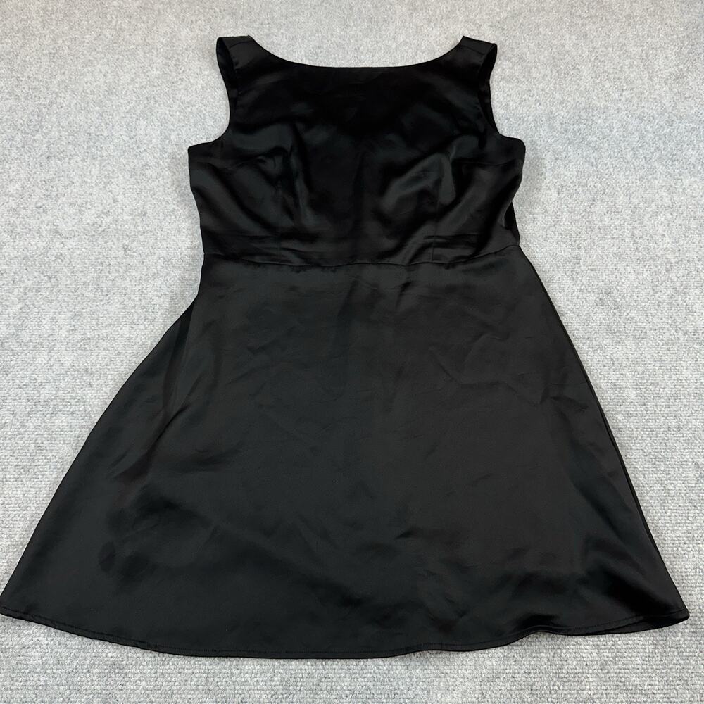 Reformation Zenni Satin Mini Dress Black Sleeveless Boat Neck Open Back Size 10 - Picture 5 of 13